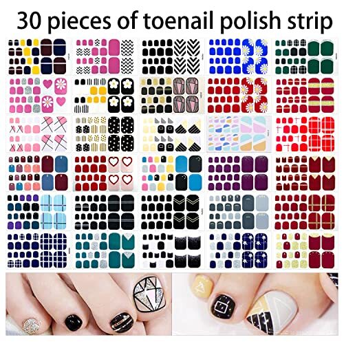 660 Pieces 30 Sheets Toe Nail Polish Strips Nail Stickers Full Nail Wraps Kit1