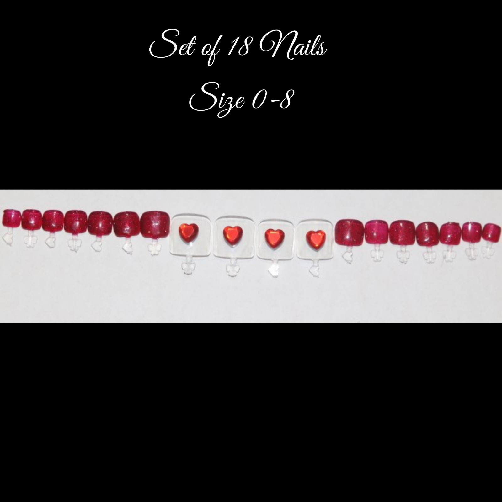 Red Heart- press on Toe nail set- (Set of 18 sizes 0-8) Toe Nails