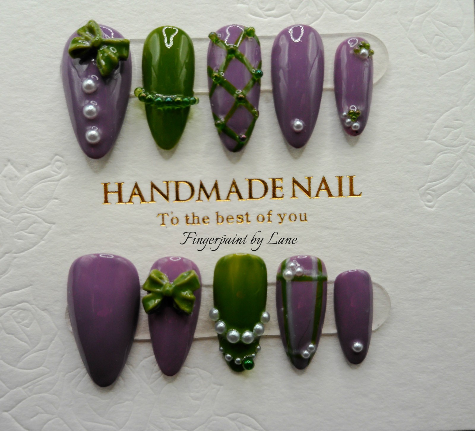Purple and Green Almond Press On Nails – Medium Size