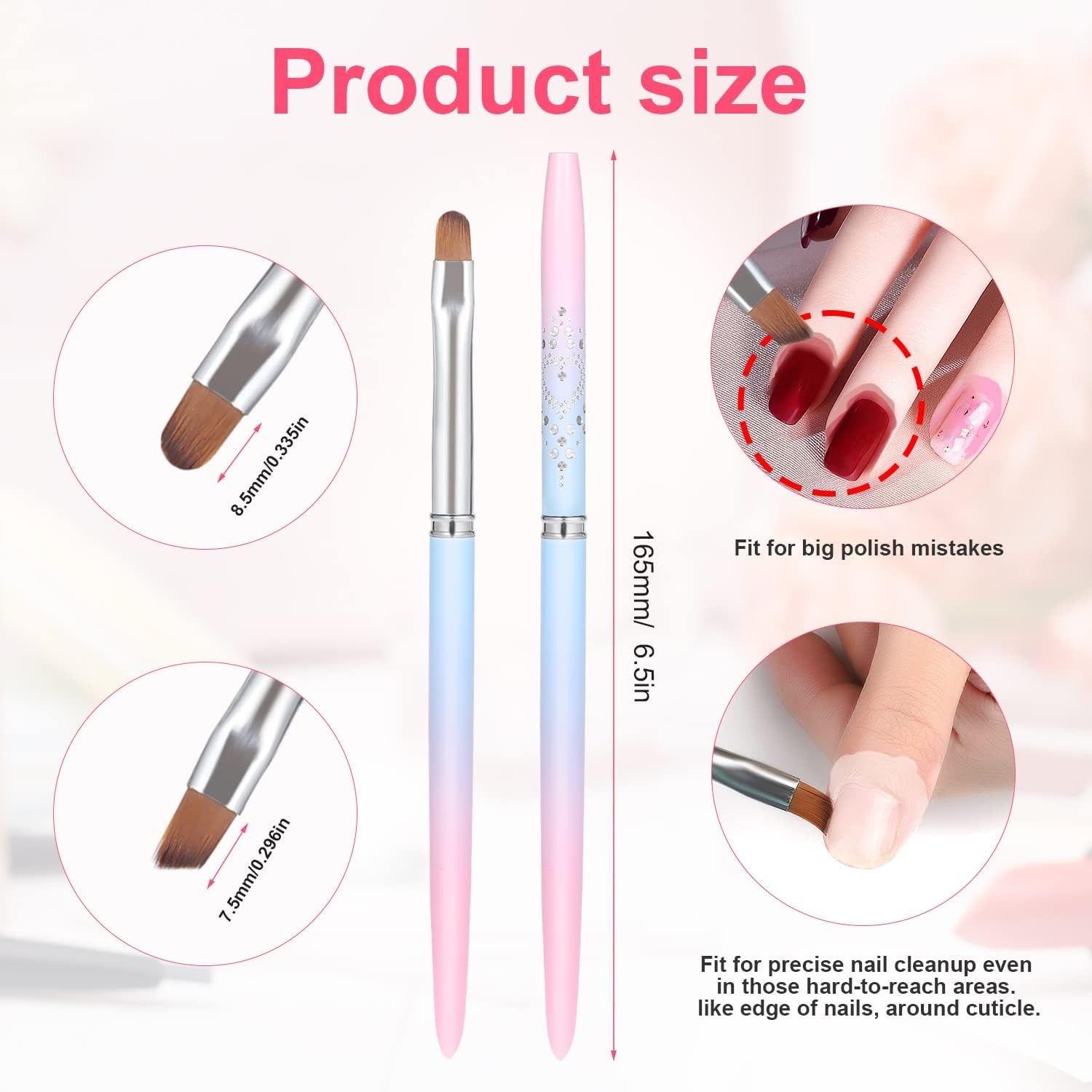 Nail Art Clean Up Brushes, Painting Brushes for Nails with Round & Angled