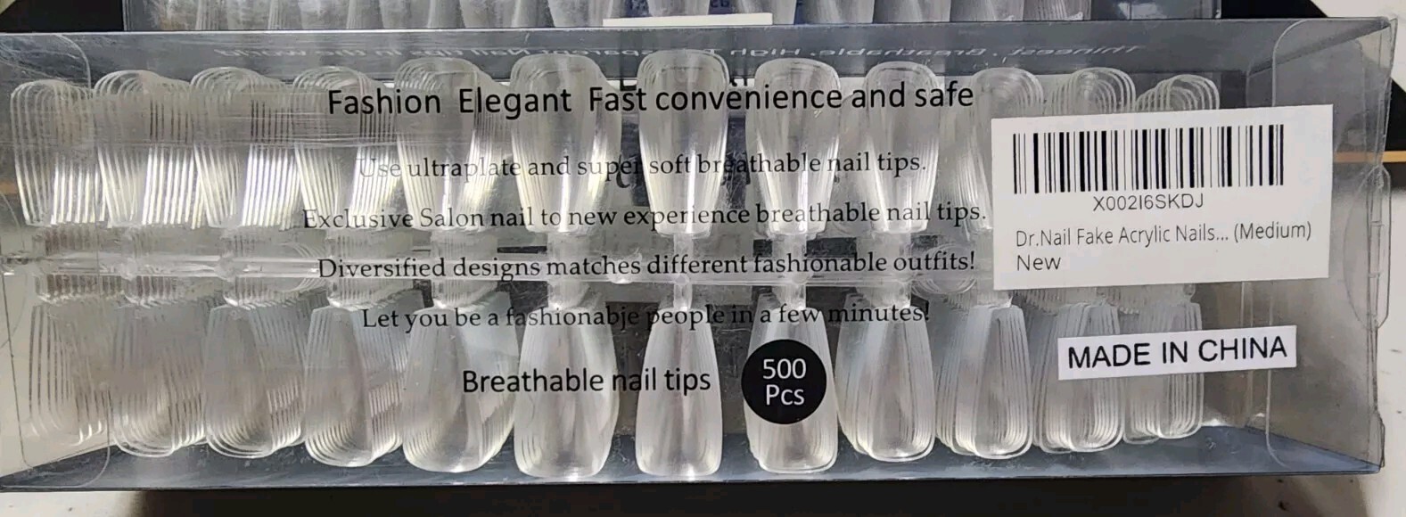 Dr. Nail Manicure Protector Fake Acrylic Nail Tips 1000 Pcs (2x 500) Medium