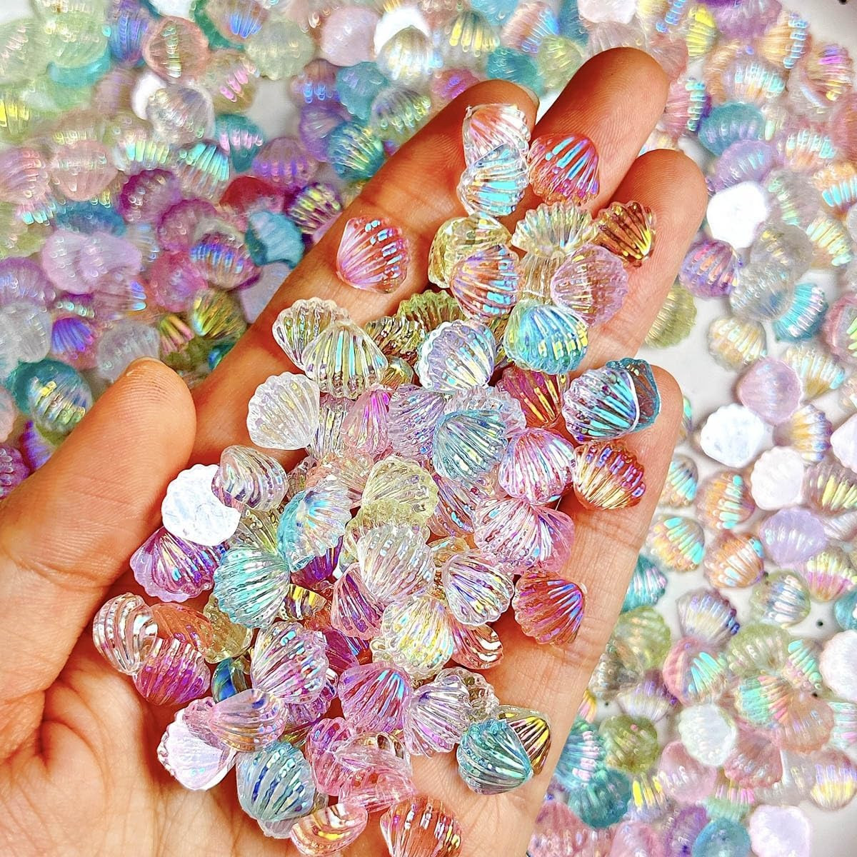 250Pcs Seashell Nails Charms 3D Resin Summer Ocean Nails Art Charms off-white