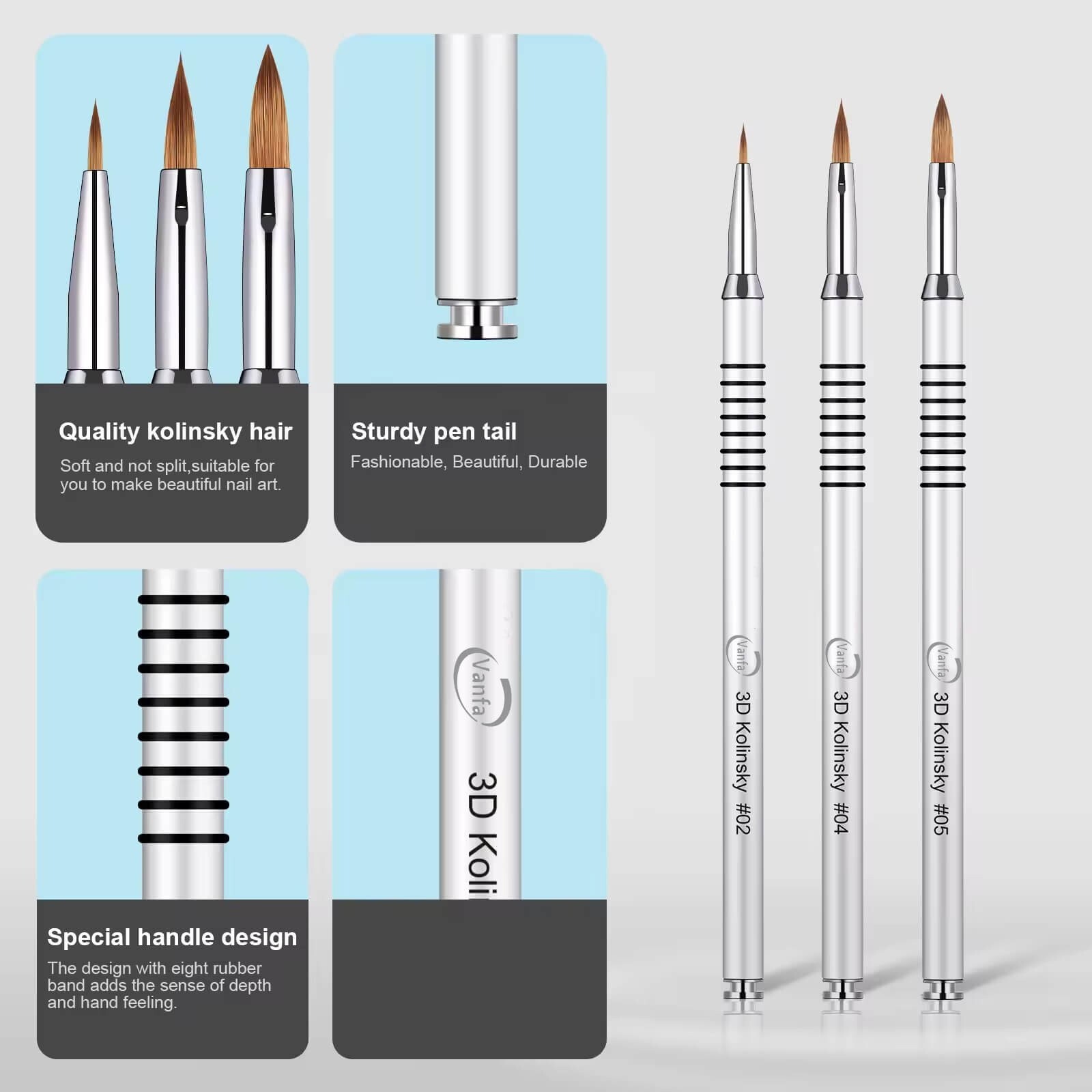 Vanfa 3D Nail Art Design Brush Set (#2+ #4 + #5)