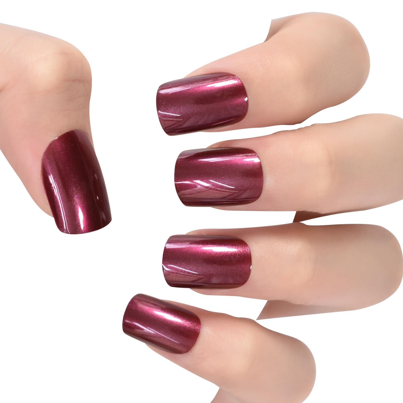 Shiny Pretty Red Glossy Press On Nails Short Squoval False Nails Women Girls …