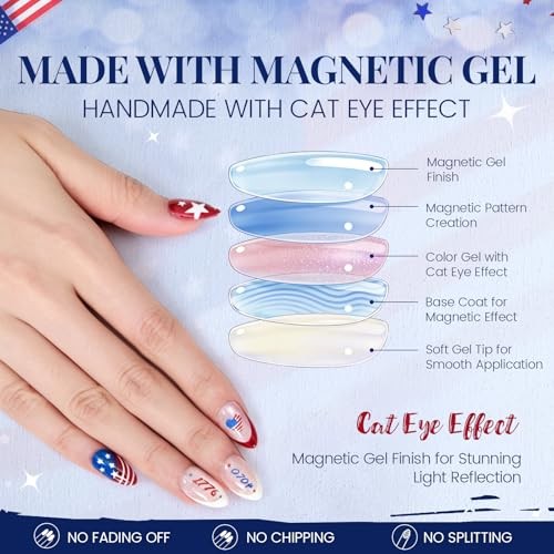 Almond Cat Eye Salon 4th of July Press On Nails – Memorial Day Nails