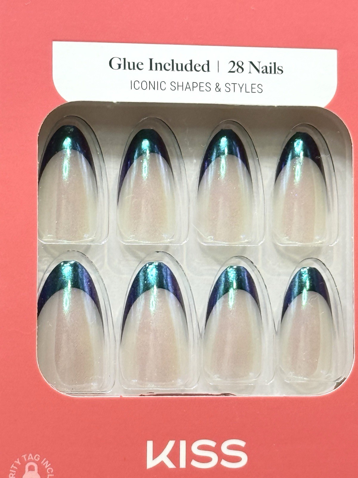 Kiss My Perfect French Press-On Manicure Nails Medium Almond Blue Chrome 2pack