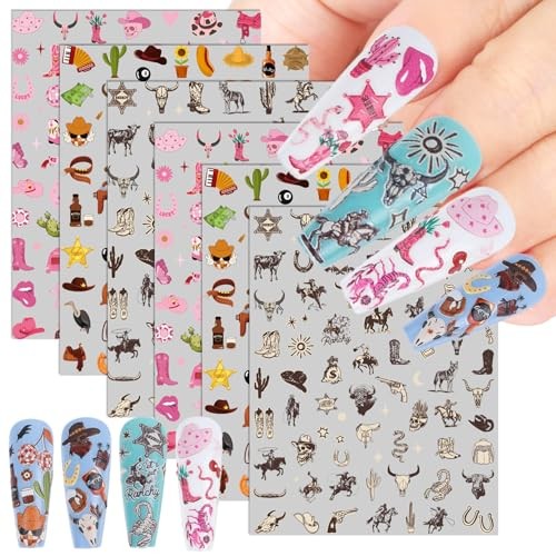 Western Nail Art Stickers – 6 Sheets Cowboy Cowgirls Nail Western Theme