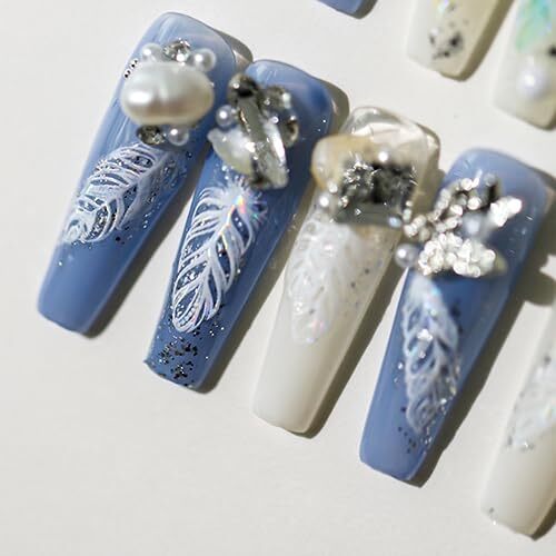 Nail Art Stickers 5D Embossed Nail Decals White Green Blue Pink Leather Feather