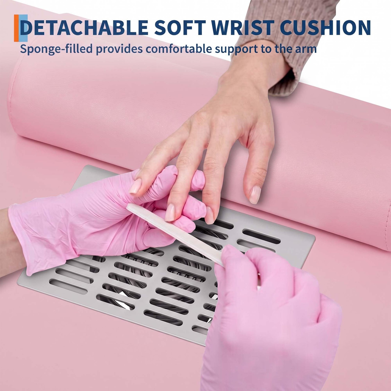 SunnyFurn 42.5” Nail Desk Pink w/ Dust Collector & Storage Drawers