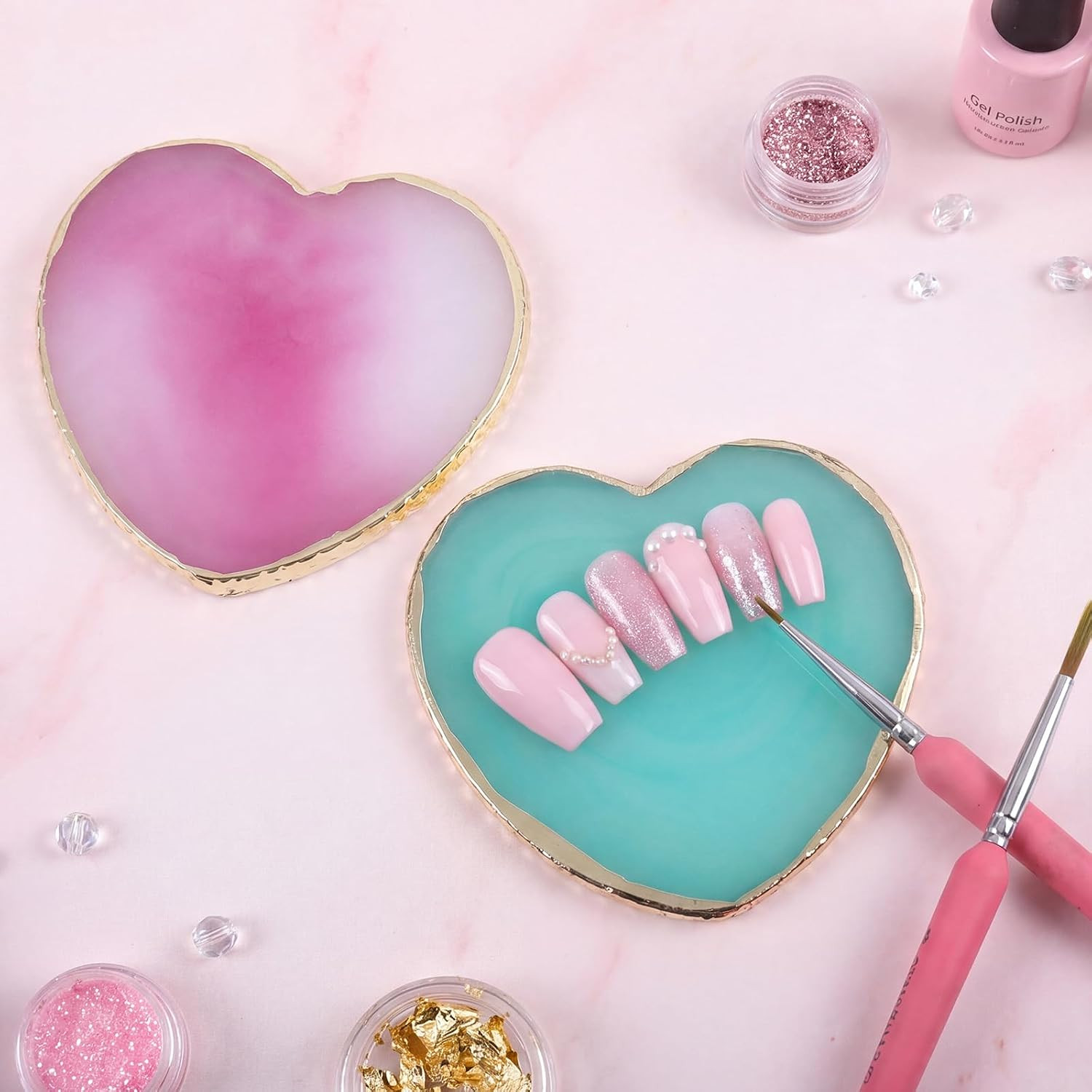 2 Pcs Resin Nail Art Palette, Nail Art Painting Nails Polish Palette Gel