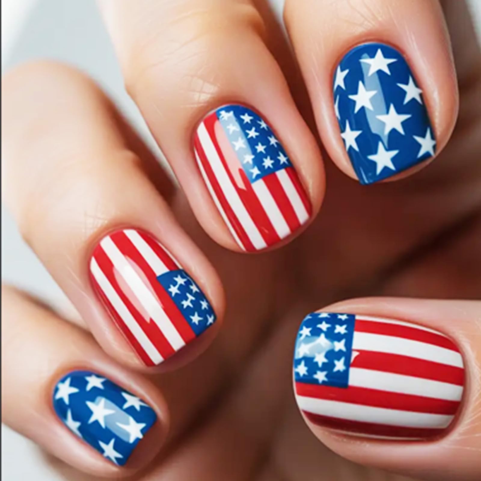 Independence Day Acrylic False Nail 4th of July Press on Nails Multicolor