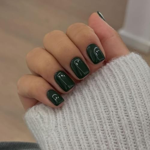 48 Pcs Dark Green Press on Nails Short Square, Acrylic Artificial Nail color a