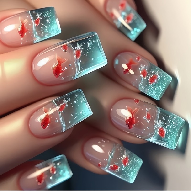 Square Press on Nail Designs French Tip Acrylic Fake Nail Glues on Nail Set Gift
