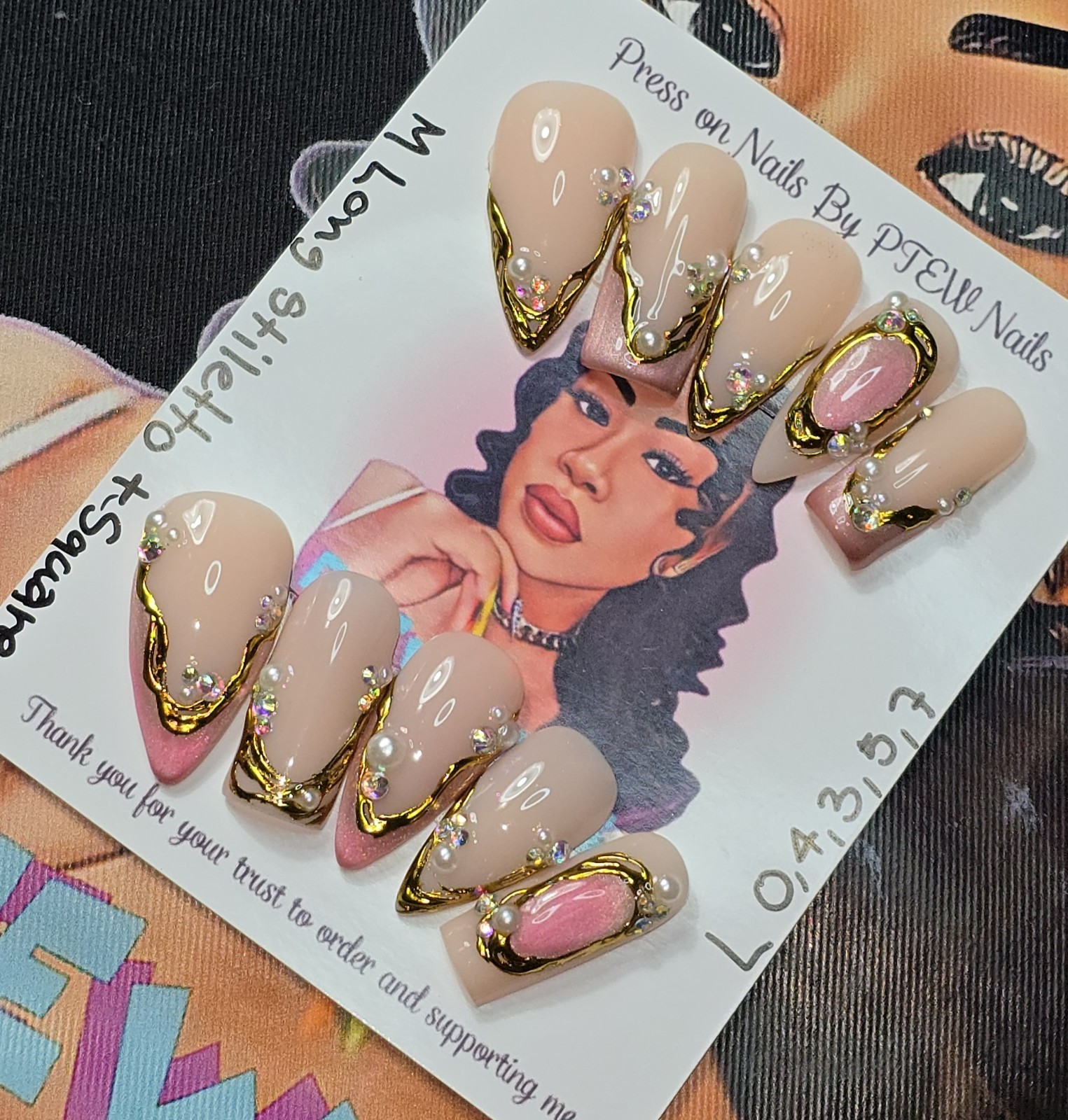 Handmade Gel Press On Nails,Large Size 0,4,3,5,7, M Long Stiletto +Square