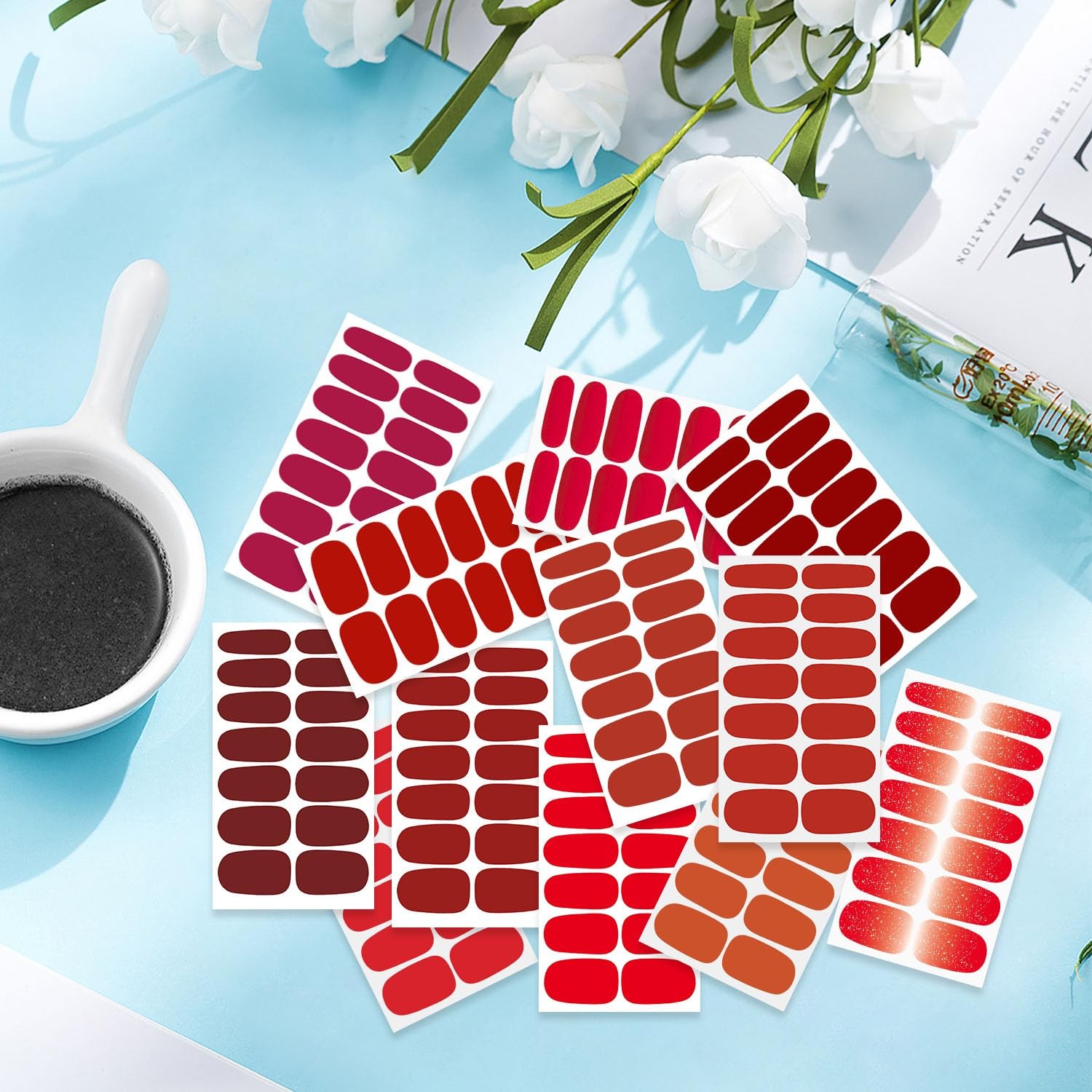 20 Sheets 280 Pcs Red Nail Stickers Full Nail Wraps，Solid Nail Polish Strips …