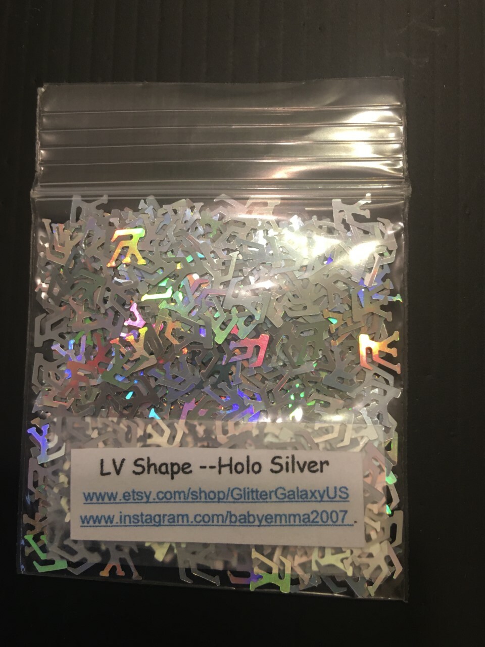 Holographic SILVER Glitter Nail Art Slice 2 letter alphabet confetti L US-tsp