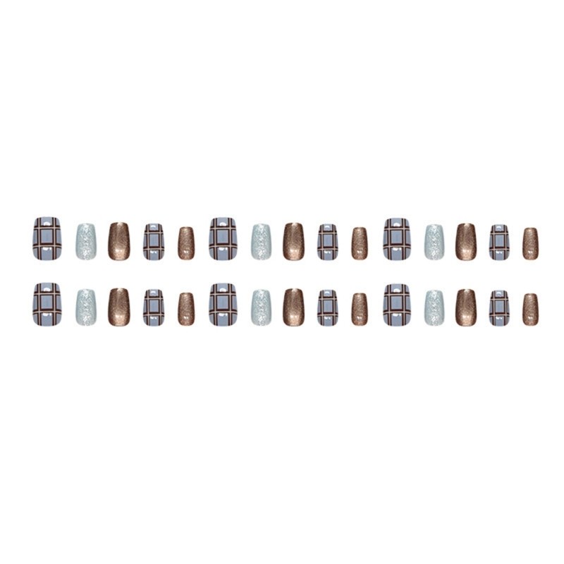 Square Press on Nail Cats Eye Fake Nail with Designs Full Cover Glues on Nail