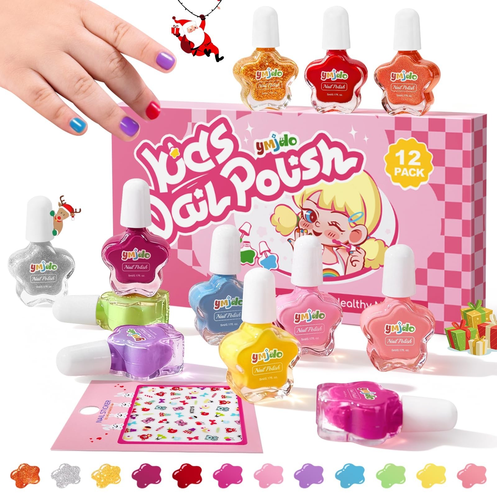 Easter Gifts Kids Nail Polish Set, 12X5ml Non-Toxic Peel-Off Quick Dry Nail P…
