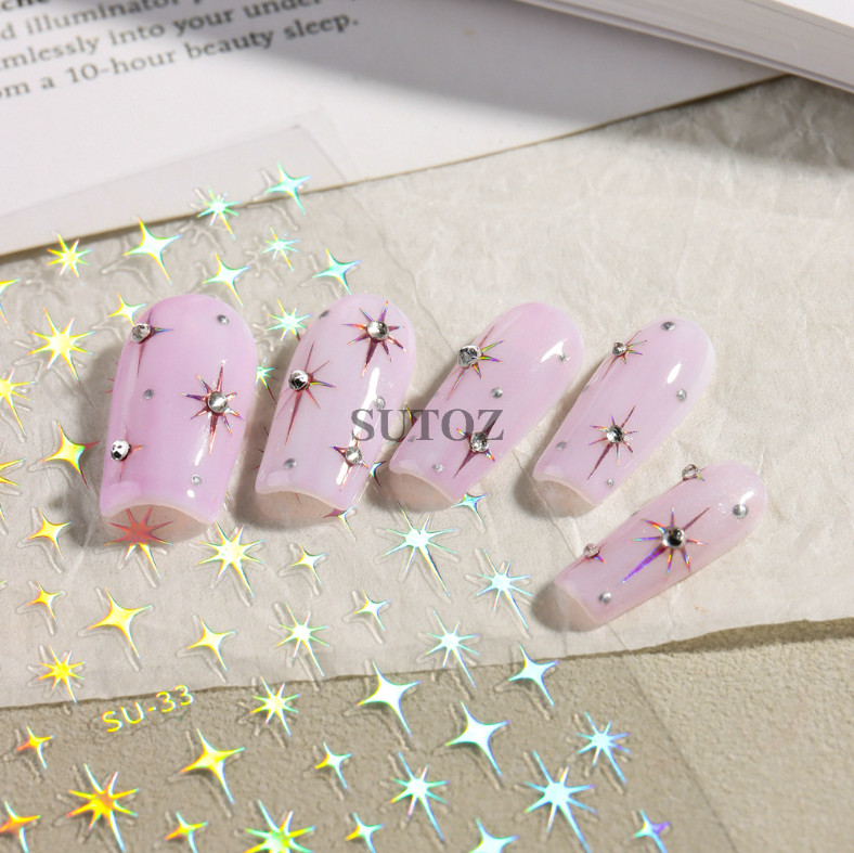 3D Black Gold Silver Star French Tip Nail Stickers Decoration Manicure SU33 NS52