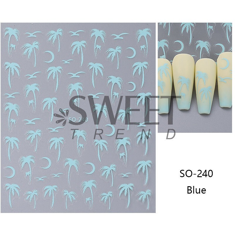 4Sheets Summer Beach Nail Art Stickers Palm Coconut Tree Birds Moon SO240 NH28