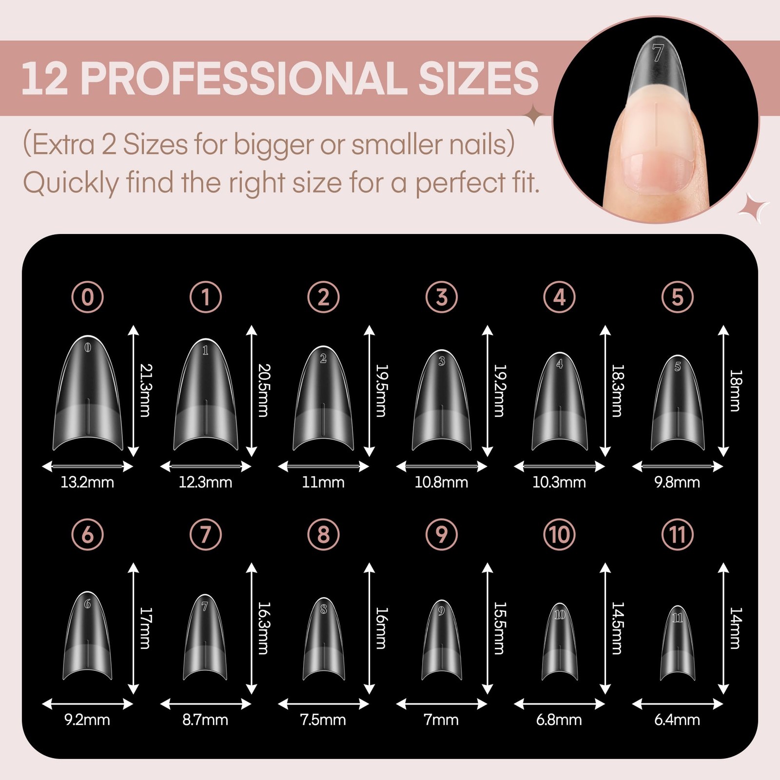 Medium Almond Shape Nail Tips Half Cover 360pcs Medium Nails Double Sided Mat…
