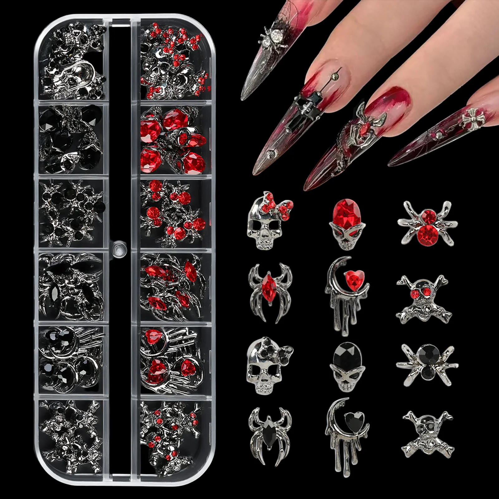Y2K Retro 3D Cross Rhinestone Nail Charms Boxed Alloy Punk Nail Art Decoration