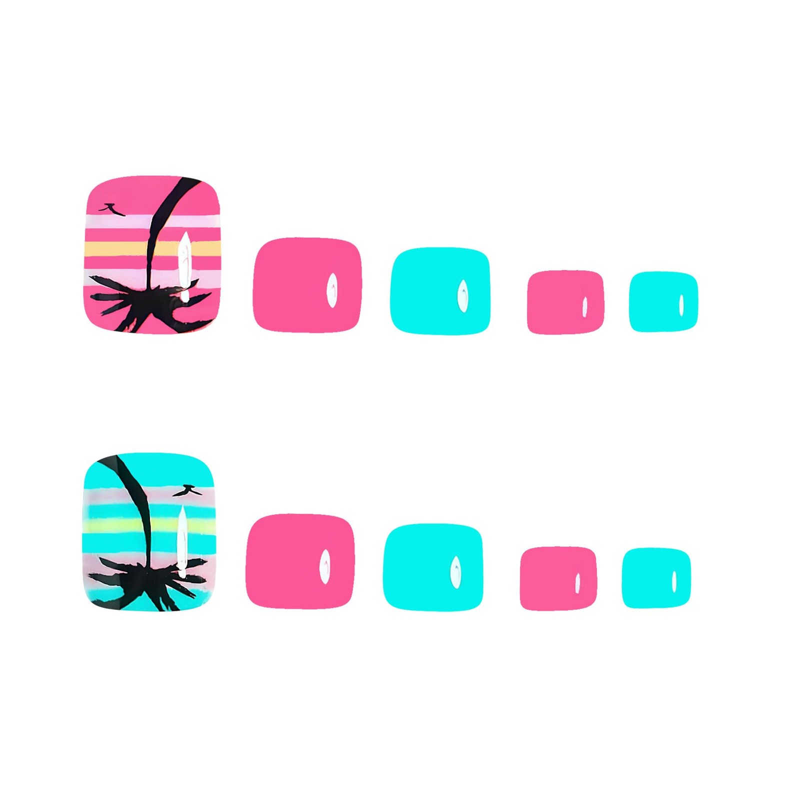 48Pcs Summer Press on Nails and Toes Matching Set Palm Tree Medium, Style-18
