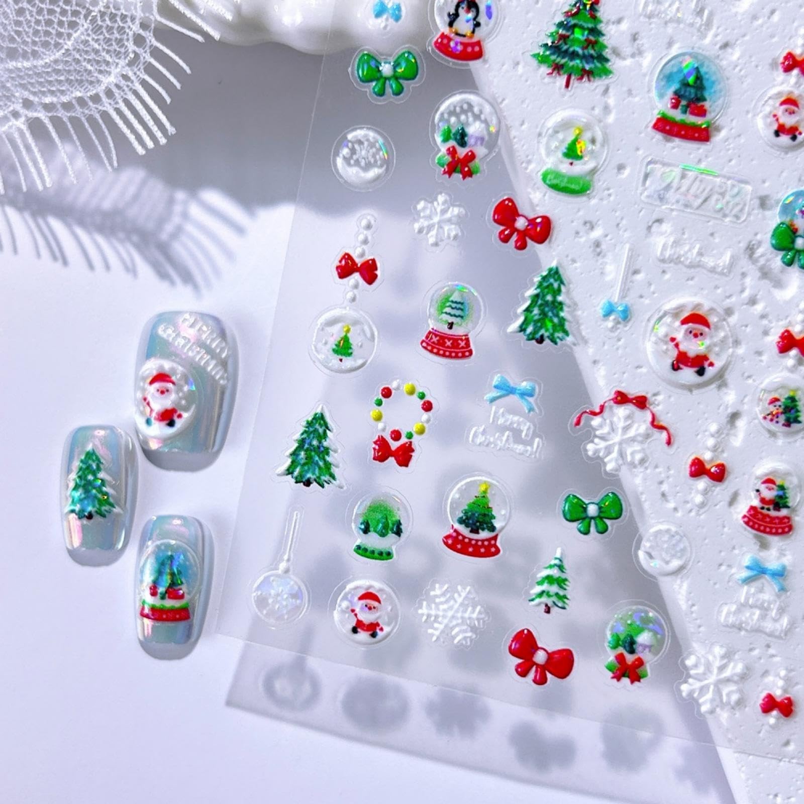 Christmas Nail Stickers 5D Embossed Christmas Tree Nails Decals 3D -Adhesive …