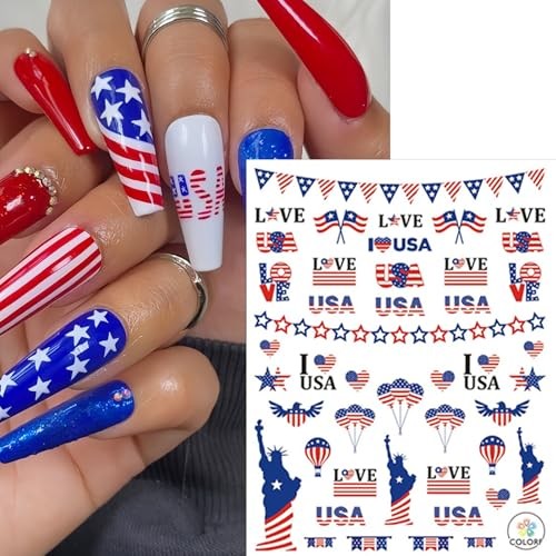 8 Sheets Independence Day Nail Stickers for Nail Art USA 4th of July Fireworks