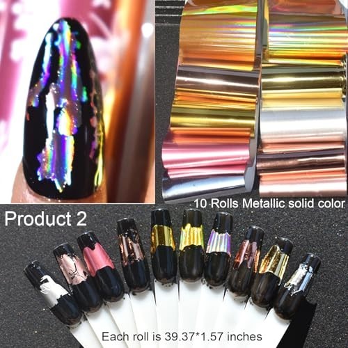 30 Rolls Nail Art Foils Set – Holographic, Metallic & Floral Transfer Stickers 3