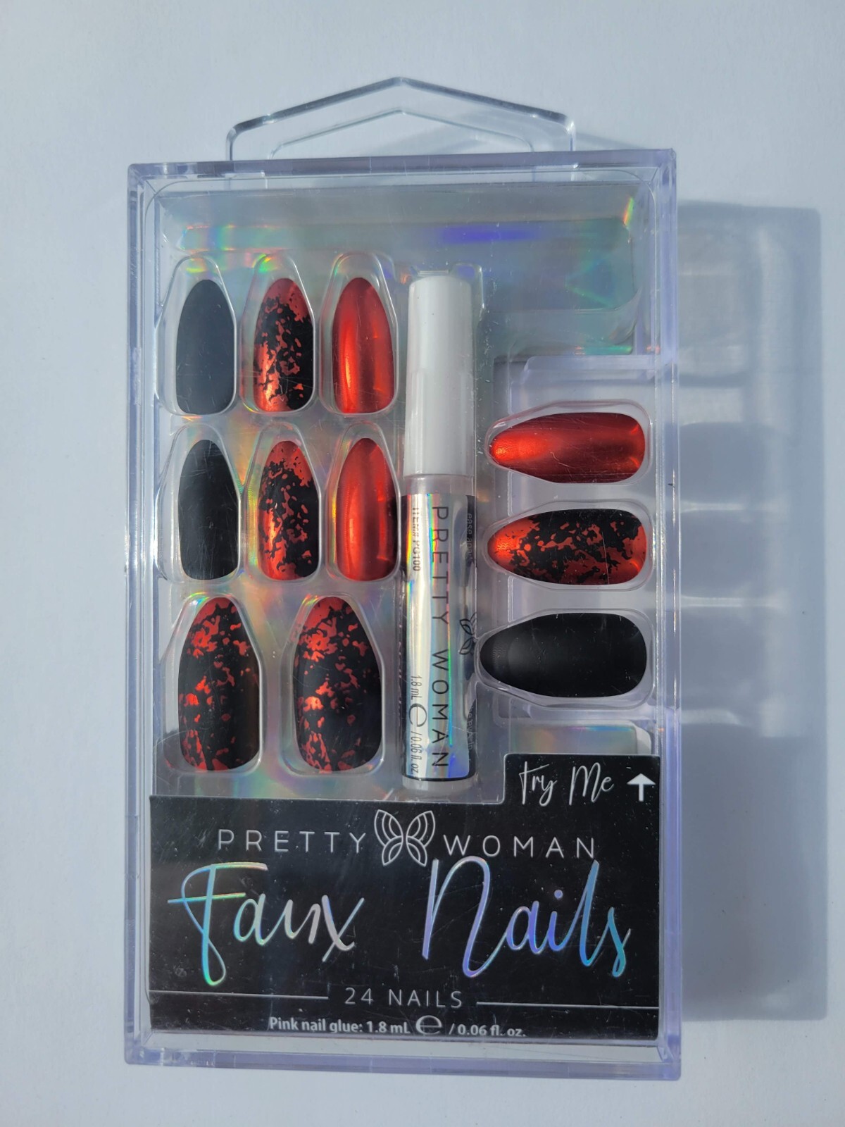 Halloween Fake Faux Nails Red, Classic Scary Black