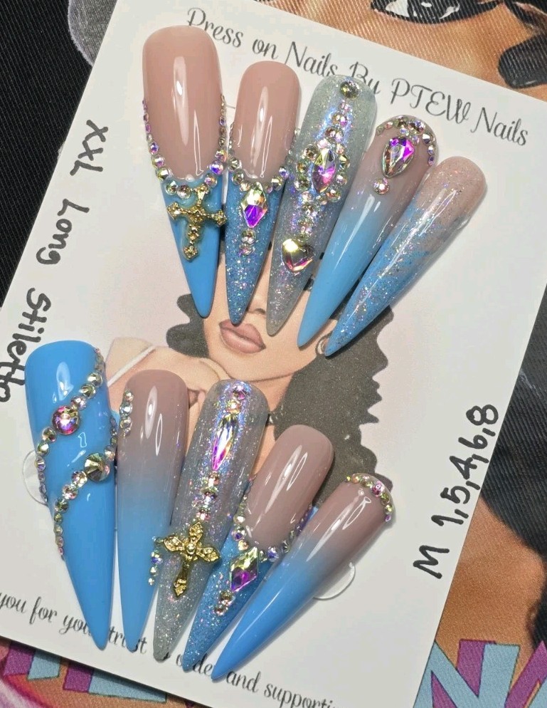 Handmade Press On Nails,Medium Size 1,5,4,6,8 XXL Long Stiletto