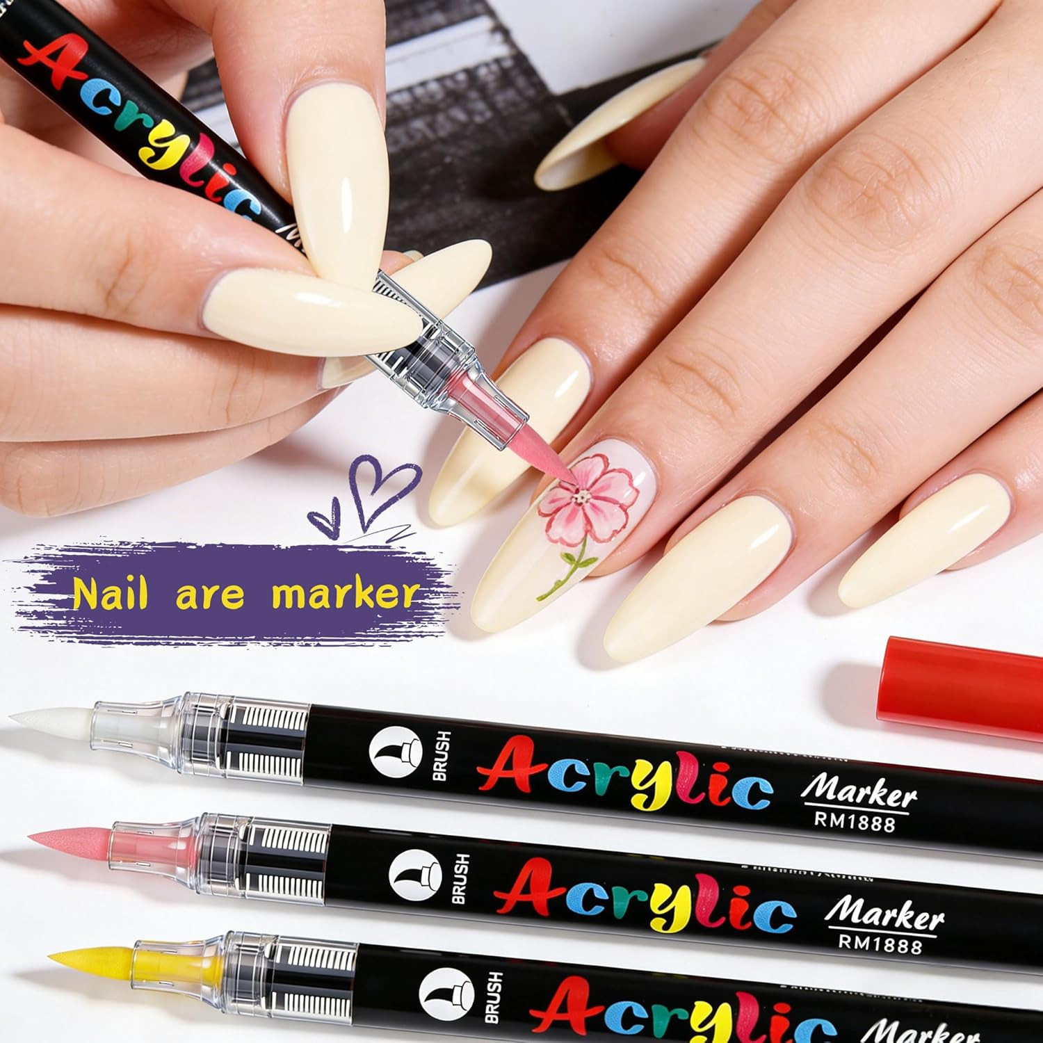 12 Colors Nail Art Pens Set, 3D Quick-Drying Acrylic Paint Markers Nail Point Gr