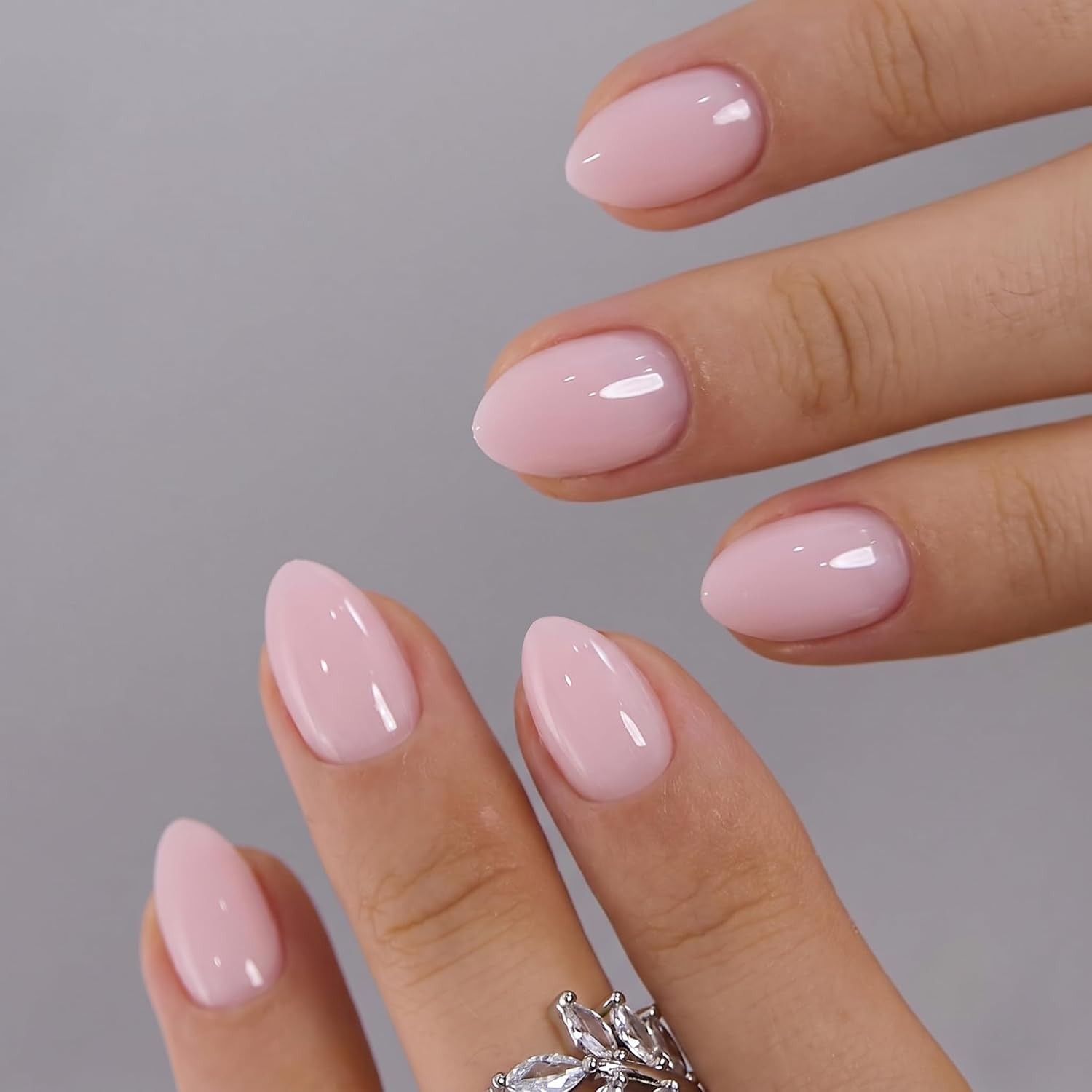 Extra Short Almond Press On Nails, Blush Veil Nude Pink, Soft Gel | 32PCS, 16