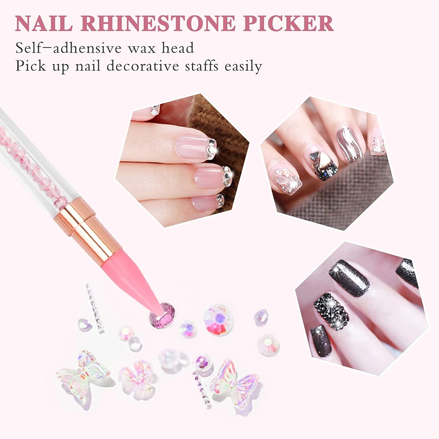 Nail Rhinestone Picker with Lid Dual-ended DIY Dotting Pen for Nail Gems Stones