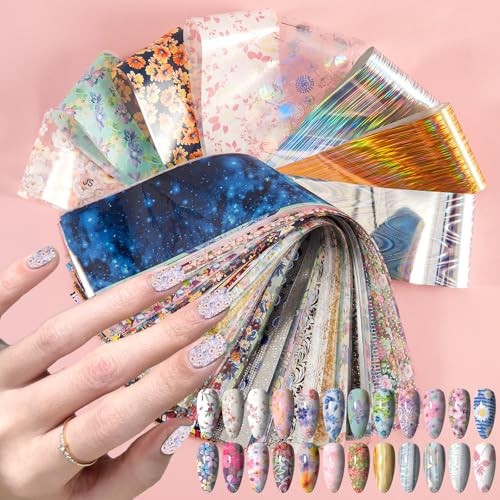 300 Sheets Nail Foils Transfer Nail Art Stickers Solid Flower Holographic Laser