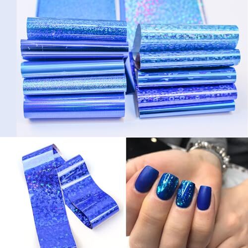10 Rolls Mix-Design Blue Nail Foils Nail Art Transfer Foils Blue Series