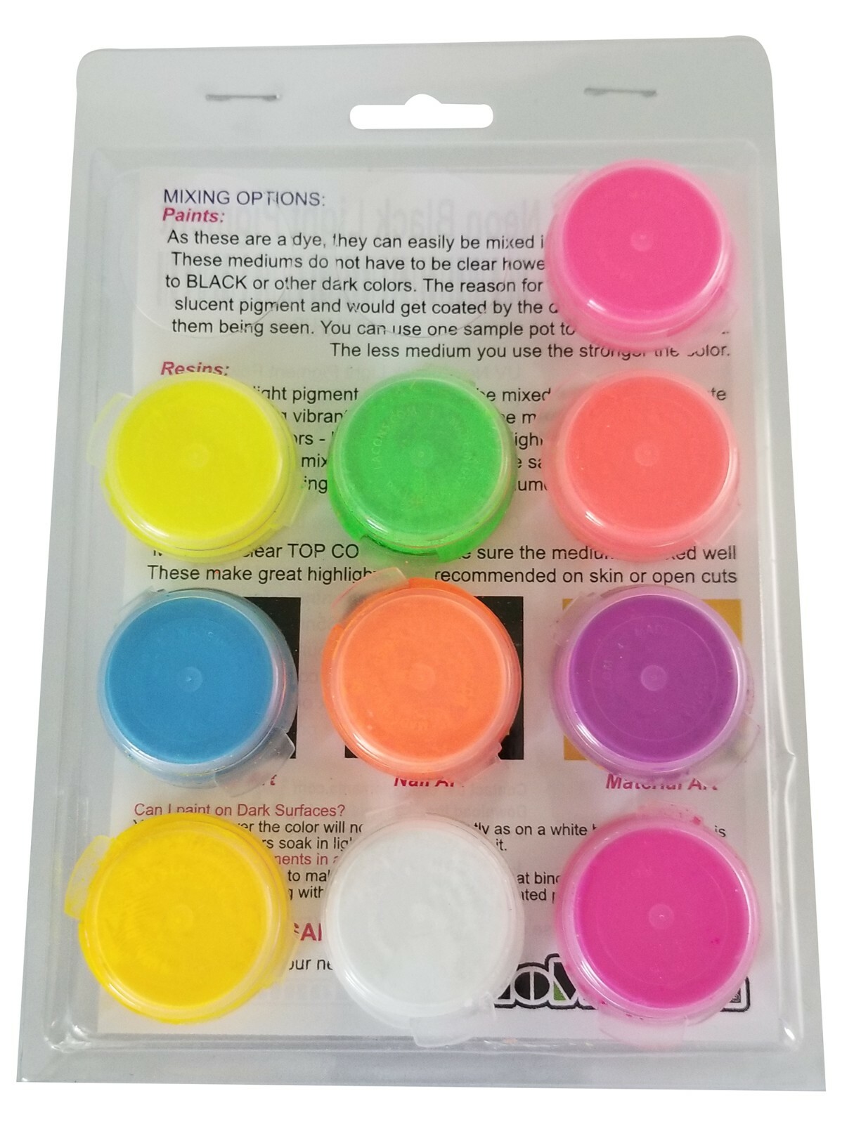 UV Neon Black Light Pigment Powder 10 Color Set Mini Sampler