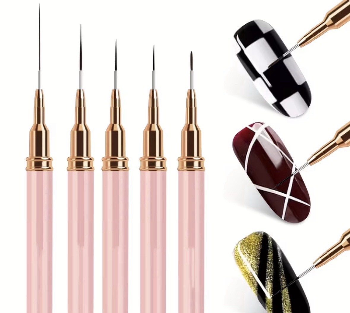 5 Piece Nail Art Fine Brush Set Manicure DIY Nails