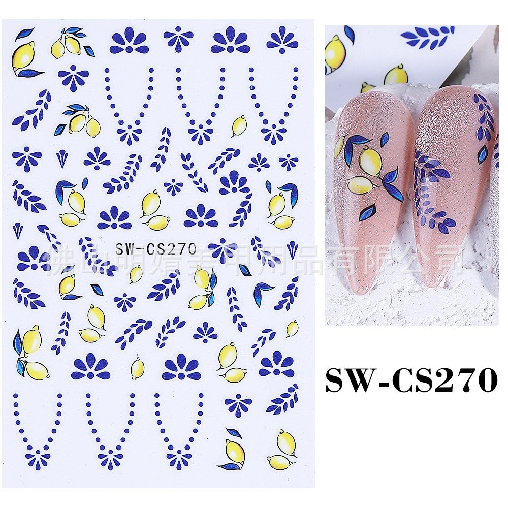 2Pcs Nail Art Stickers Decals Bohemian Fruit Yellow Flower Orange Manicure NH30