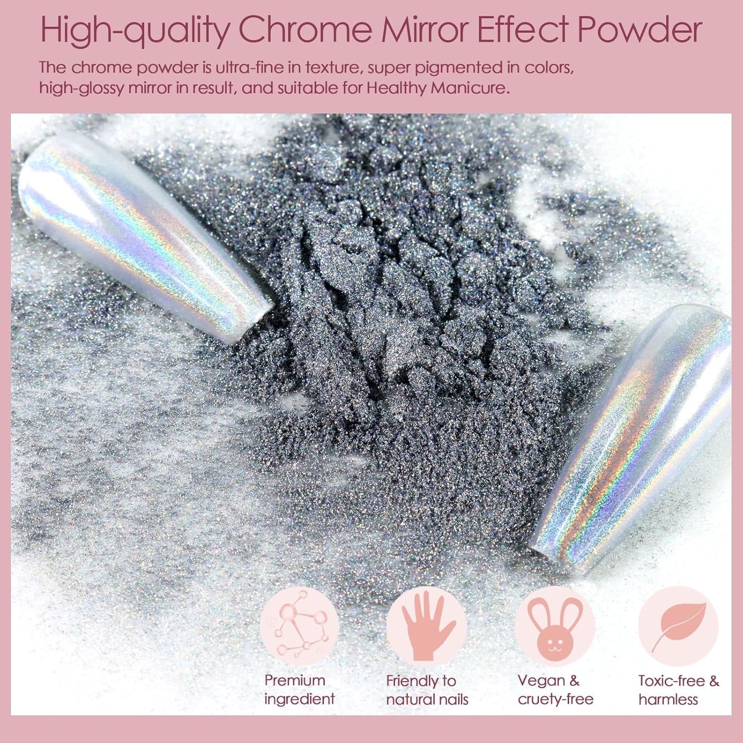 Chrome Nail Powder 4Pcs White Pearl Chrome Pigment Powder Iridescent Holographic