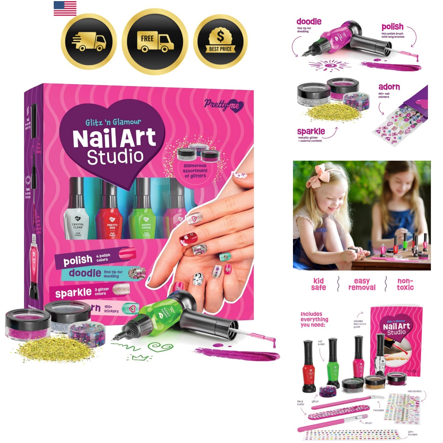 Nail Art Studio for Kids Girls Age 7 12 Kids Nail Polish Kit Glitter Stickers