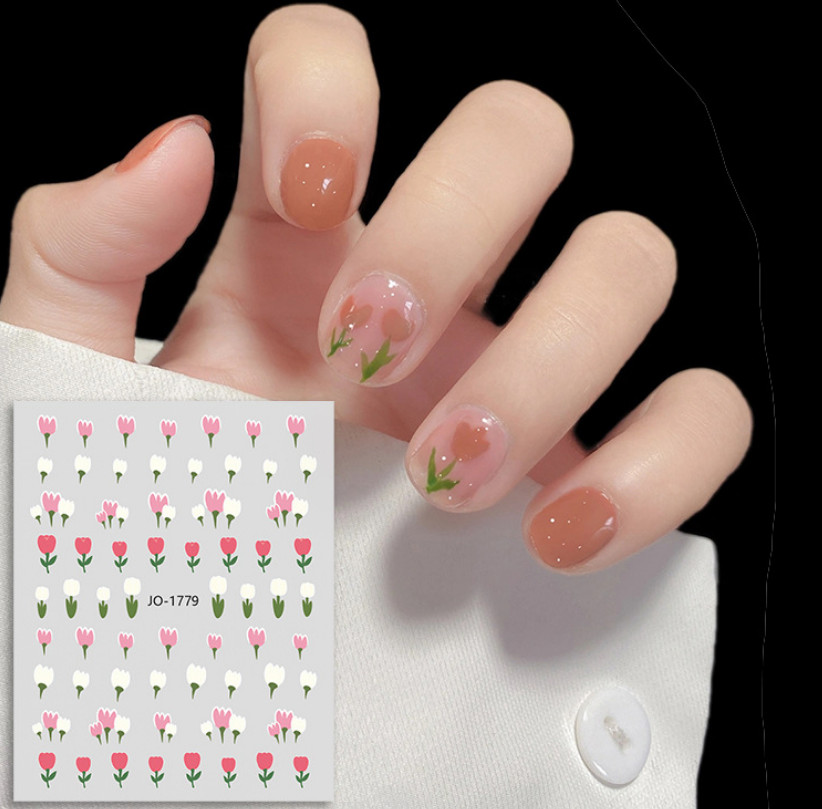 Colorful Florals Tulip Flower 3D Nail Art Sticker Elegant Pink Nail Decal NS35