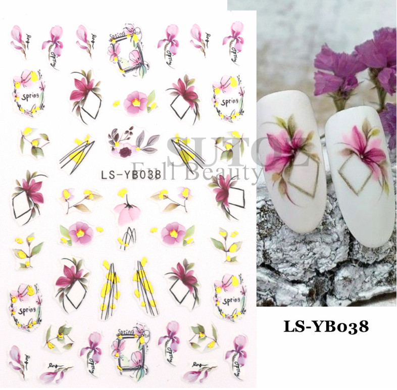 3D Self Adhesive Nail Art Golden French Line Spring Flower Butterfly Design NS48