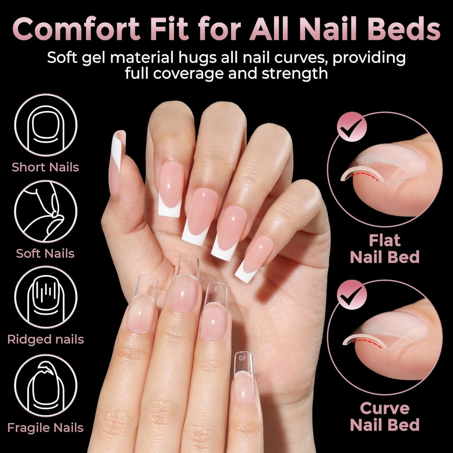 Medium Square Nail Tips 240pcs Soft Gel Acrylic Fake Nails Half Matte Full Cover
