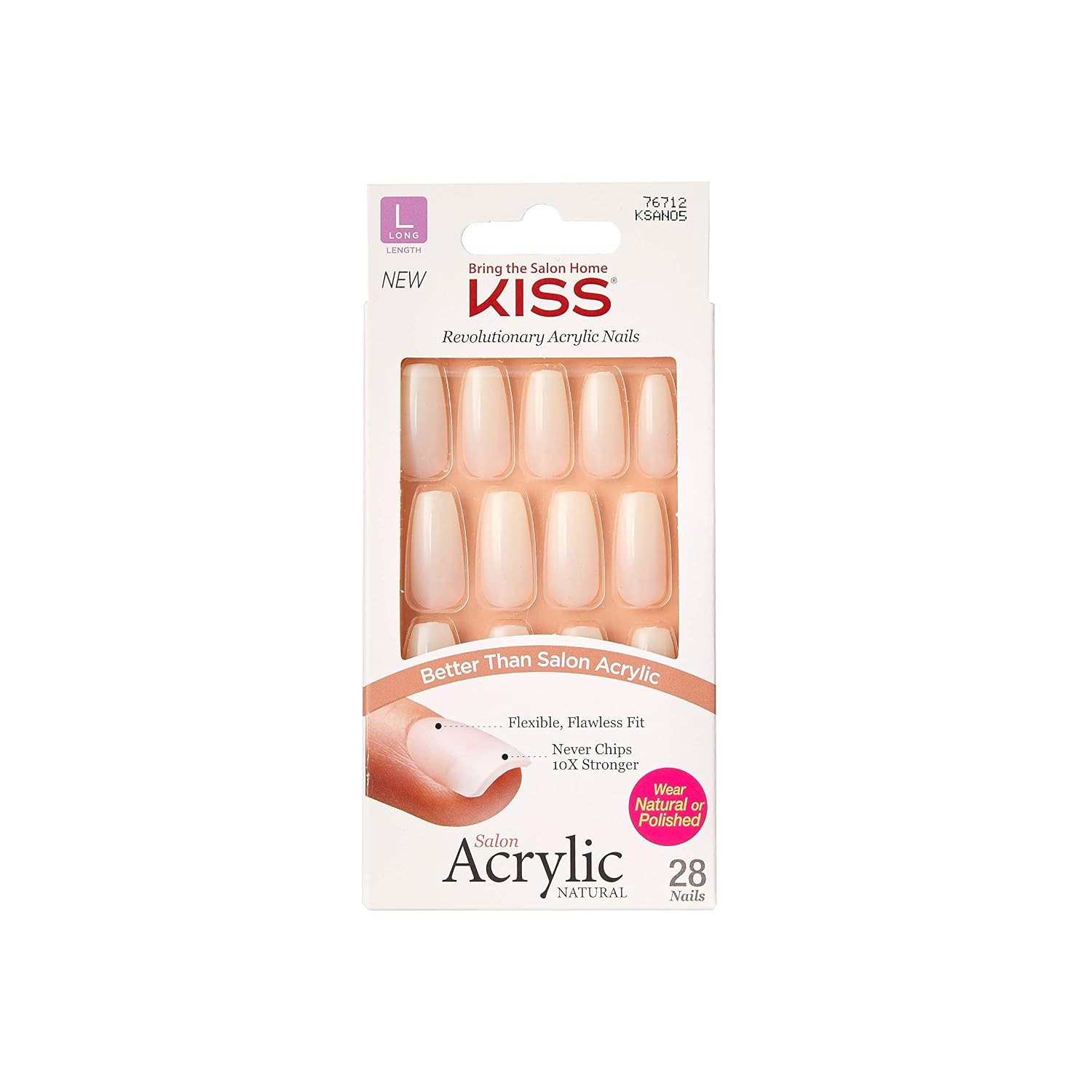 Salon Acrylic French Manicure Set, ‘Leilani’, Medium Length, Nude Square Press-O