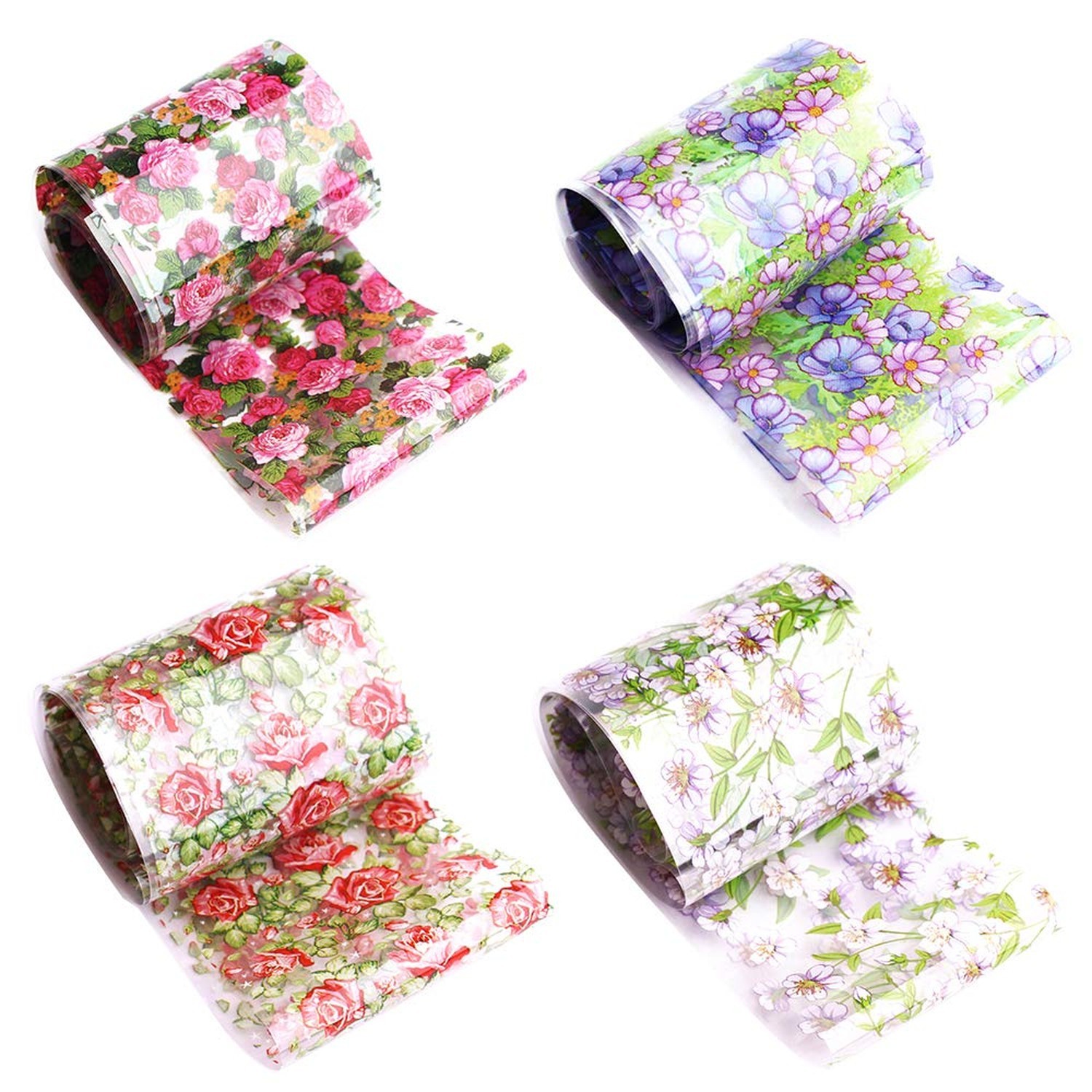 WOKOTO 10 Rolls Nail Art Foil Transfer Stickers Tips Flower Design Nail Wraps…