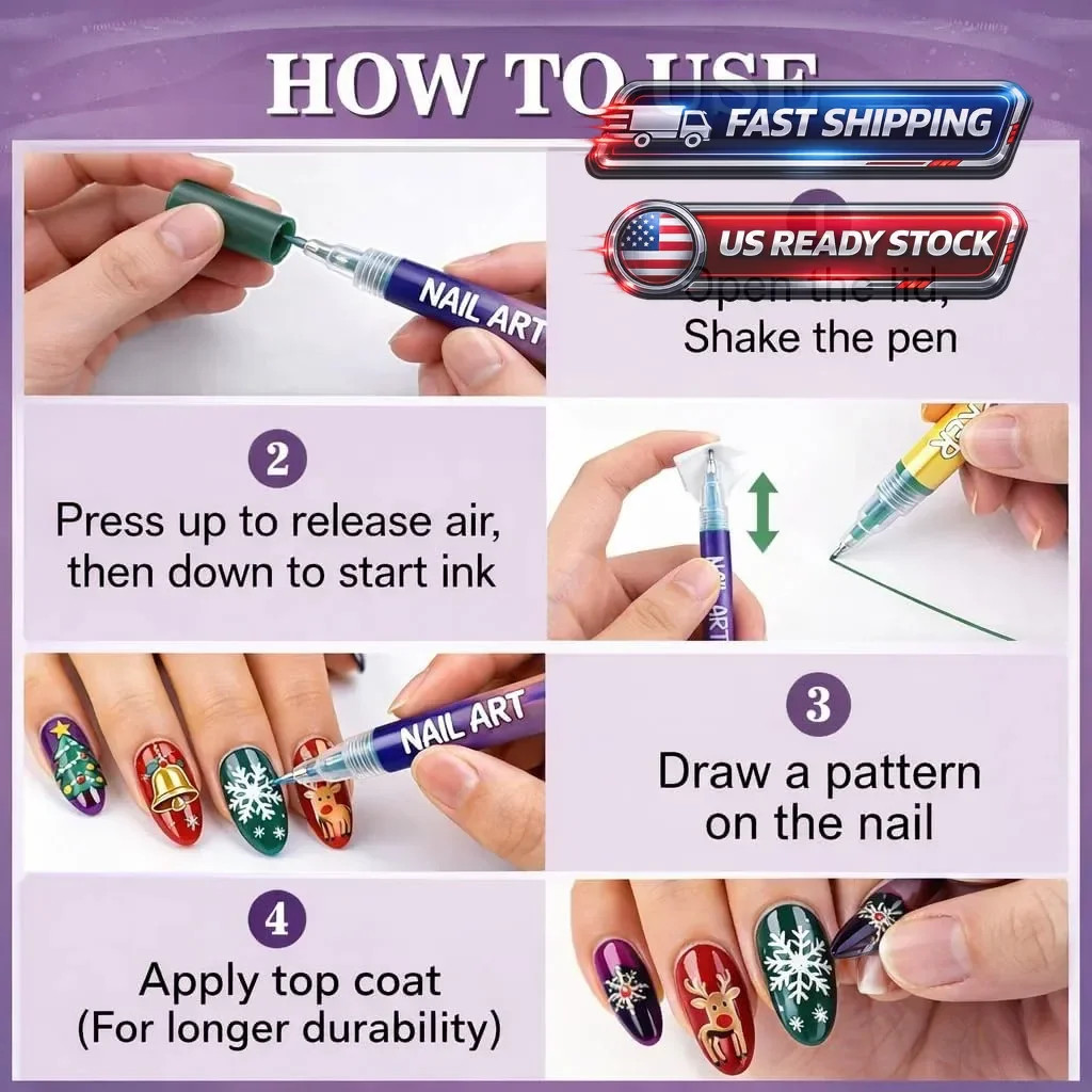 12 Colours Nail Art Markers, Nail Art Pens, Nail Polish Pens Set with Fine Ti…