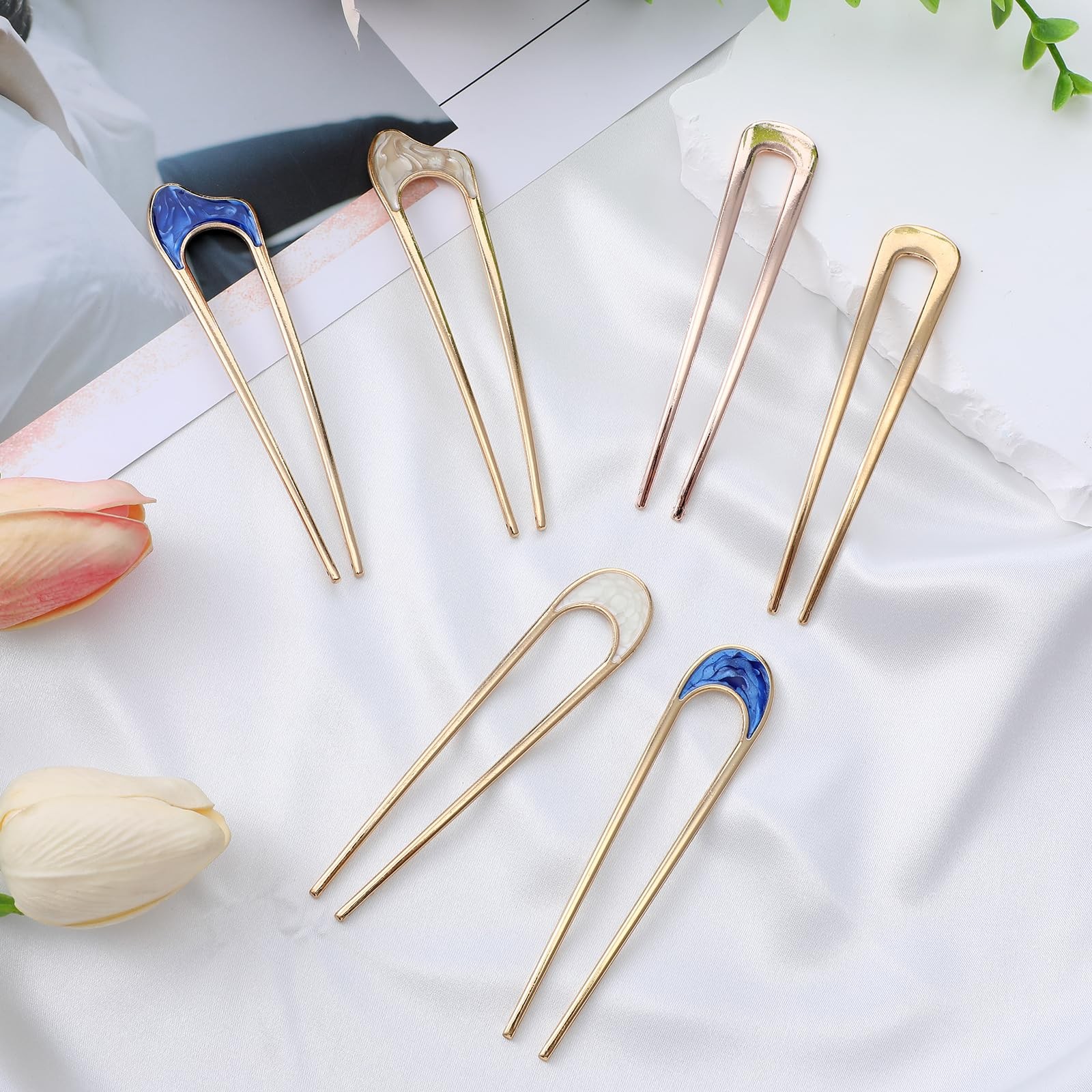Nogeqi 6 Pcs Metal U Pins 1 Count (Pack of 6), blue, white, gold, rose gold
