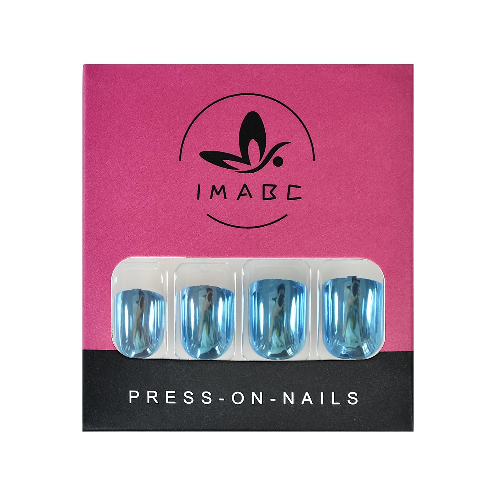 Press on Nails Metallic Mirror Bliue Fake Nail |UV Medium-short Square False …